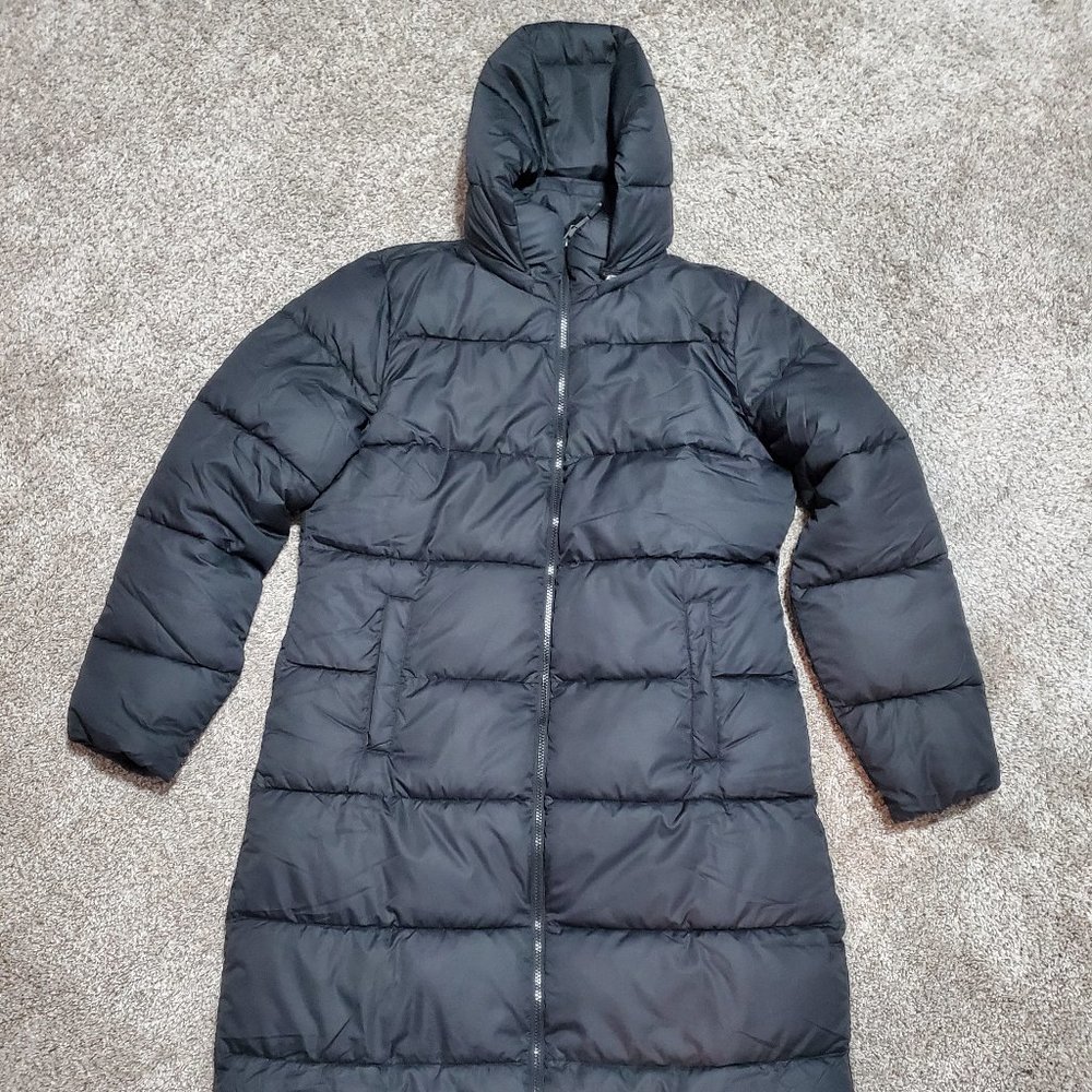 WOMEN'S 32 DEGREES SHIELD TECH MAXI POLY-FILL COAT, PARKA, SIZE LARGE, BLACK